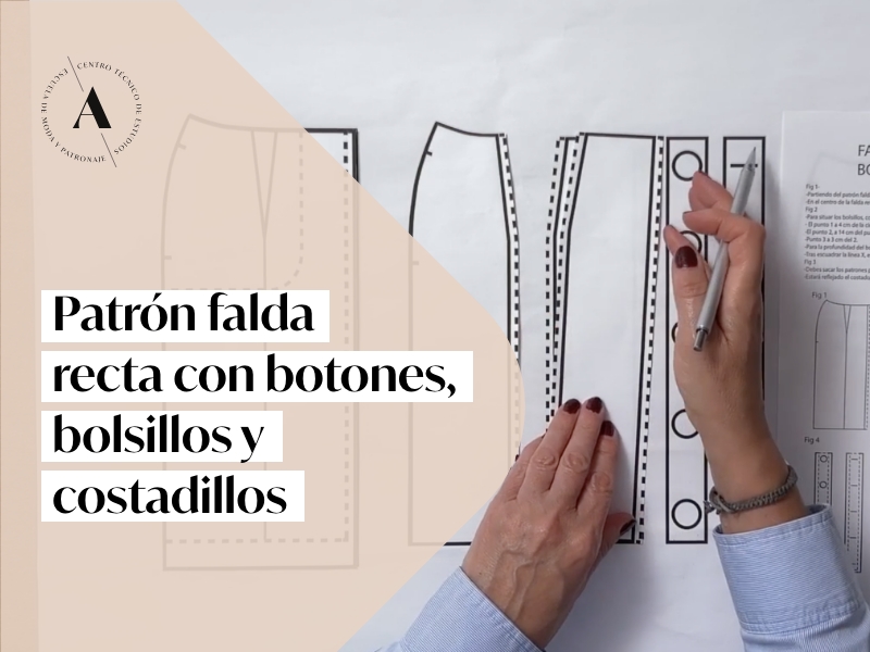 PATRÓN FALDA RECTA CON BOTONES, BOLSILLOS Y COSTADILLOS